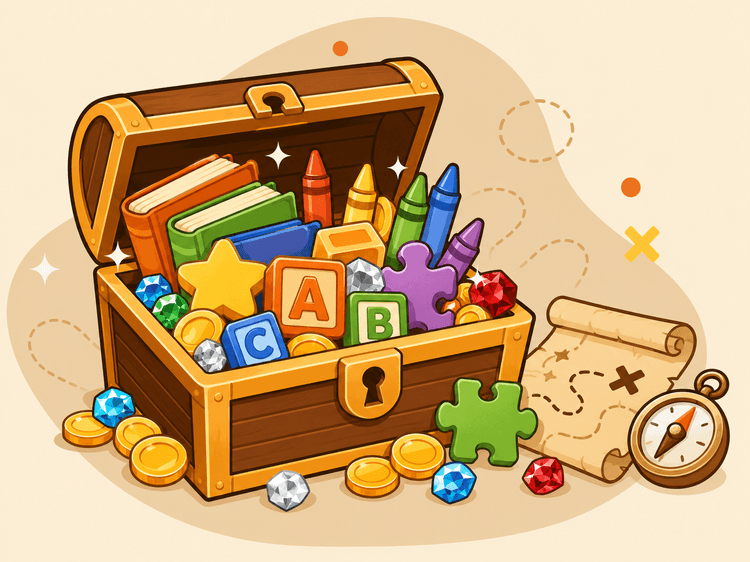 Treasure chest with learning supplies